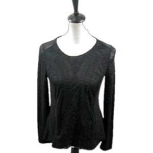 Rewind Black Partial Semi-Sheer Long Sleeve Top Size Small
